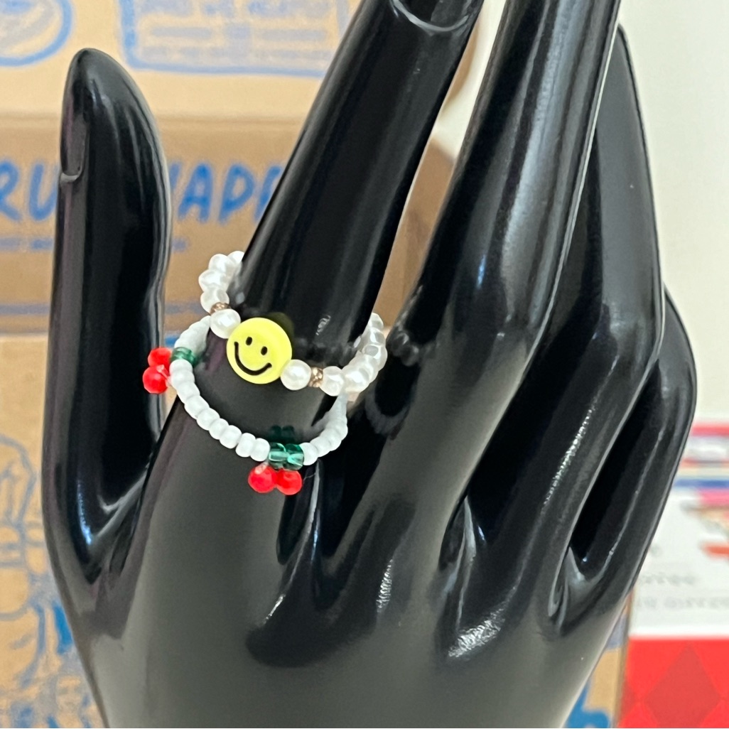 Stretchy Cherry And Smiley Face Rings